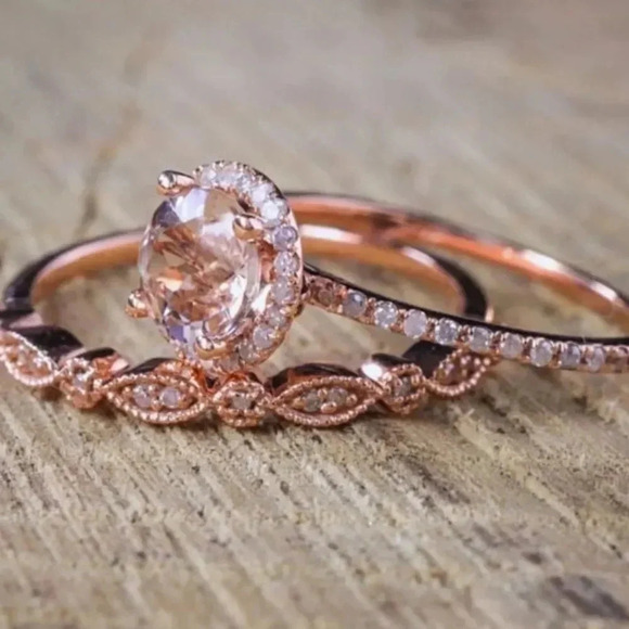 NEW! Dainty “Princess” 18K RG Sapphire Ring Set - Picture 6 of 7